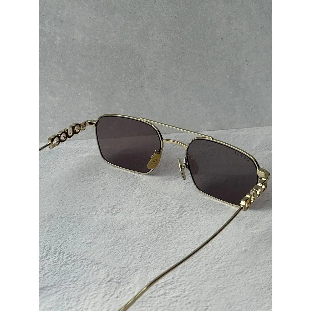 NEW Gucci GG1804S Gold Violet Aviator Logo Sunglasses $515